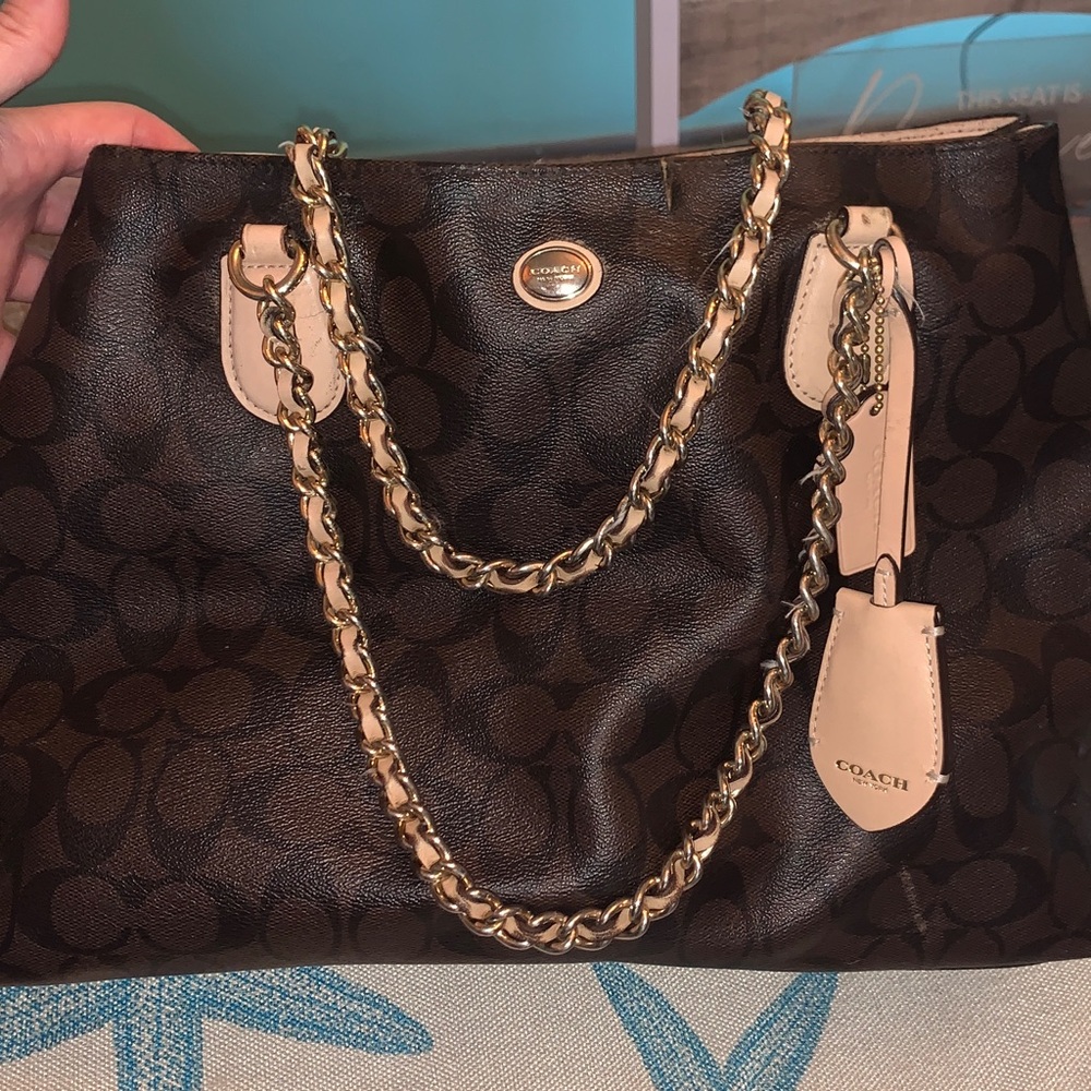 Coach Black and Tan Signature Shoulder Bag